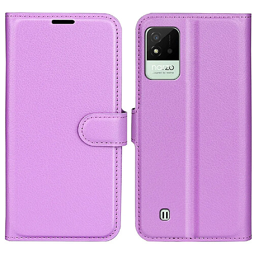 Etui en PU texture litchi avec support, violet pour votre Realme Narzo 50i