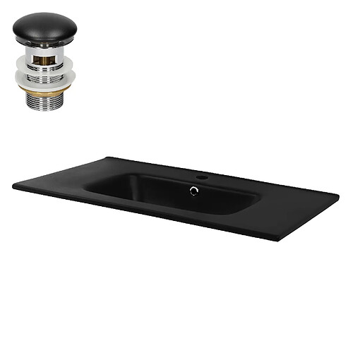 ML-Design Lavabo en Céramique, Noir Mat, 810x165x460 mm, avec Soupape de Vidange, Trop-Plein et Trou de Robinetterie Inclus, Vasque à Encastrer Lave-Main Évier pour Salle de Bain/Toilettes d'Invités