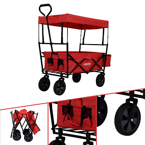 AREBOS Chariot de jardin pliable, Chariot de transport à main, Avec barre de poussée, Pliable, Rouge