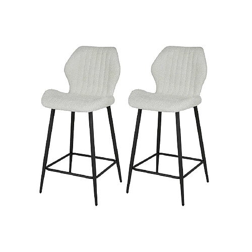 Lisa Design Dahi - lot de 2 tabourets de bar - support lombaire - en tissu bouclette blanc