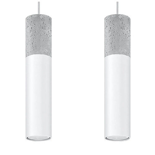 Luminaire Center Suspension Borgio Acier,béton blanc gris 2 ampoules 90cm