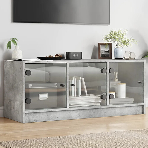 vidaXL Meuble TV avec portes en verre gris béton 102x37x42 cm