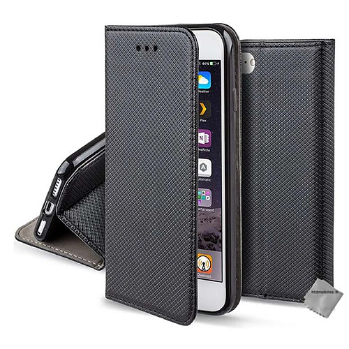 Htdmobiles Housse etui portefeuille avec coque intérieure en silicone pour Apple iPhone SE (2022) + film ecran - NOIR MAGNET