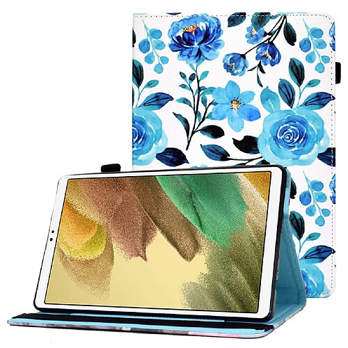 Etui en PU motif de lignes de piqûres avec support et porte-cartes pour votre Samsung Galaxy Tab A7 Lite 8.7-pouces T220/T225 - Rose bleue