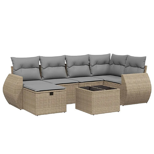 Maison Chic Ensemble à manger d'extérieur 7 pcs avec coussins,Salon de jardin,Mobilier de jardin mélange beige résine tressée -GKD681990