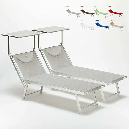 Beach And Garden Design Bain de soleil Chaise longue transats aluminium Santorini 2 pièces, Couleur: Gris