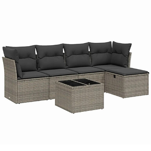 Maison Chic Ensemble Tables et chaises d'extérieur 6pcs avec coussins,Salon de jardin gris résine tressée -GKD905791