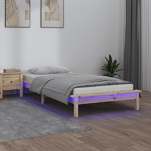 vidaXL Cadre de lit à LED sans matelas 90x200 cm bois massif