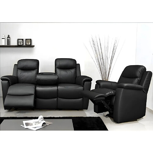 Vente-Unique Canapé 3 places et un fauteuil relax EVASION en cuir - Noir