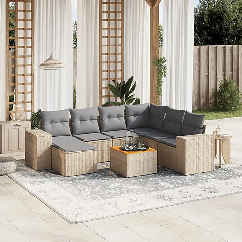 vidaXL Salon de jardin avec coussins 8 pcs beige résine tressée