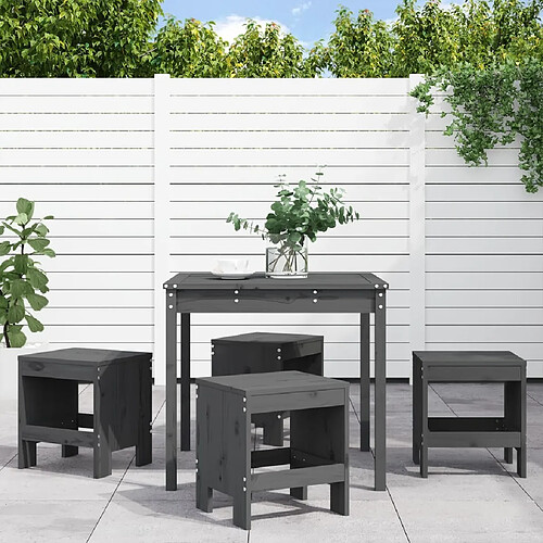 Salle à dîner de jardin 5 pcs,Table et chaise à manger gris bois massif de pin -MN71159