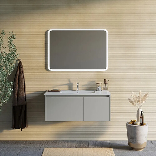 Kiamami Valentina ARMOIRE DE SALLE DE BAIN MURALE 100CM AVEC PORTE ET TIROIR SABLE MAT | MONACO