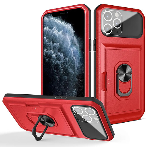 Coque en TPU + acrylique anti-rayures avec béquille rotative et porte-carte rouge/noir pour votre iPhone 11 Pro 5.8 pouces