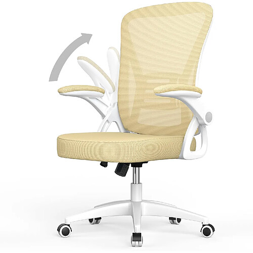 Chaises de bureau pour le bureau à domicile - avec accoudoirs rabattables à 90 ° et support lombaire - Chaises de bureau ergonomiques Rattantree pour la maison - Réglable en hauteur - Mobilier de bureau à domicile JAUNE CLAIR