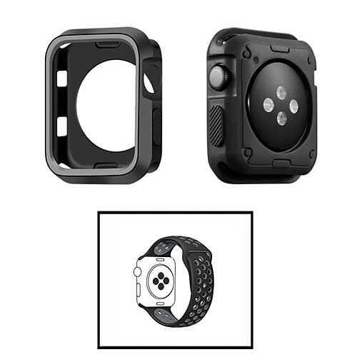 PHONECARE Kit Coque Military DoubleColor + Bracelet Bicolore SportStyle pour Apple Watch Series 5 - 40mm - Noir / Gris