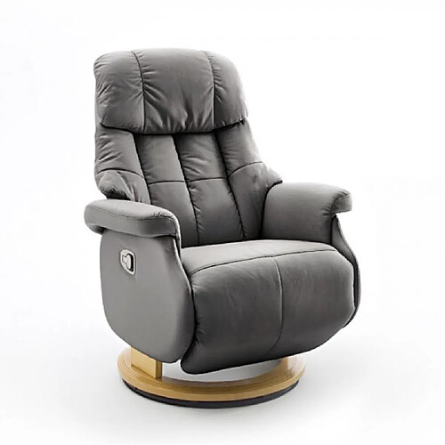 Inside 75 Fauteuil relax manuel PABLO assise confortable en cuir boue piétement bois naturel