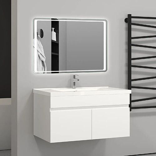 Aica Sanitaire 79,5(L)x45(W)x40(H)cm Meuble salle de bain blanc 2 portes avec une vasque à suspendre pour un gain d'espace optimal avec un maximum d'espace intérieure.