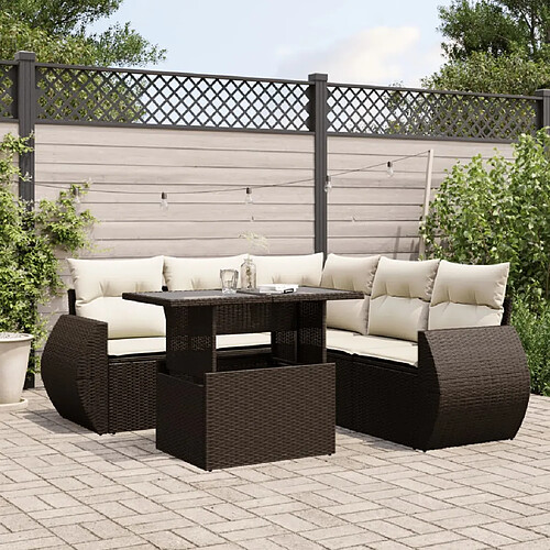 vidaXL Salon de jardin avec coussins 6 pcs marron résine tressée