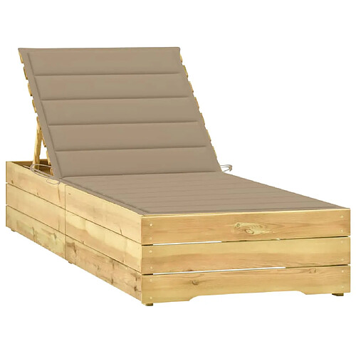 Helloshop26 Transat chaise longue bain de soleil lit de jardin terrasse meuble d'extérieur avec coussin beige bois de pin imprégné 02_0012301