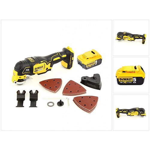 DeWalt DCS355N Outil oscillant multi-cutter sans fil 18V Brushless + 1x Batterie 5,0Ah + Accessoires 29 pcs. - sans chargeur