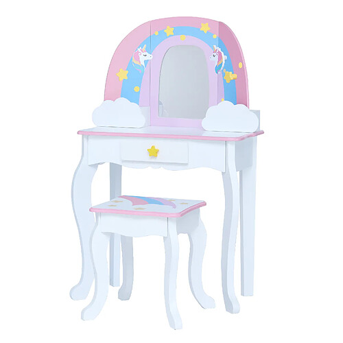 Fantasy Fields Par Teamson Kids Coiffeuse Enfant Table De Maquillage Arc-En-Ciel & Licorne Avec Miroir, Rangement Intégré Et Tabouret TD-13543F