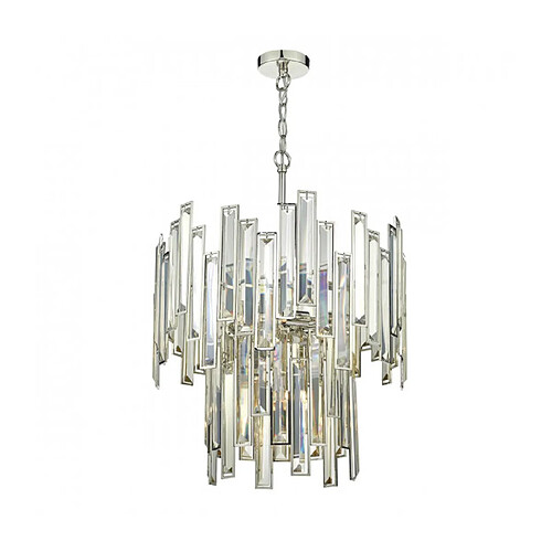 Luminaire Center Suspension Odile cristal et nicke poli 6 ampoules