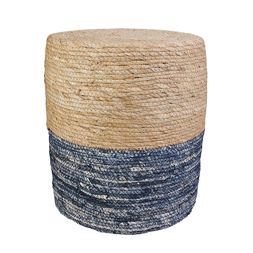 The Home Deco Factory Pouf tressé en jonc Blue Lagoon - Diam. 35 cm - Bleu