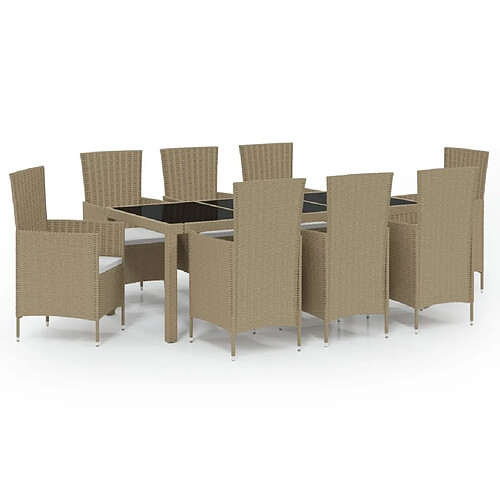 Maison Chic Mobilier à dîner 9 pcs de jardin - Ensemble table et chaises d'extérieur - Salon/Mobilier de jardin classique coussins Résine tressée Beige -MN40335