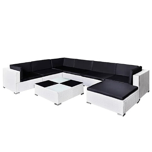 Maison Chic Salon de jardin 8 pcs + coussins - Mobilier/Meubles de jardin - Table et chaises d'extérieur Résine tressée Blanc -MN39727