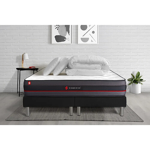 Somness Pack matelas REGEN 180x200 + double sommiers noir 90x200 + Couette + 2 oreillers