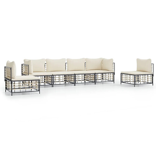 Maison Chic Salon de jardin 6 pcs + coussins - Mobilier/Meubles de jardin - Table et chaises d'extérieur anthracite résine tressée -MN68018