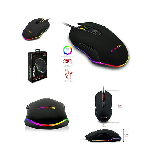 Advance Souris Gamer RGB GTA210 ergonomique optique 6 boutons 2400 DPI filaire USB éclairage RGB GAMING