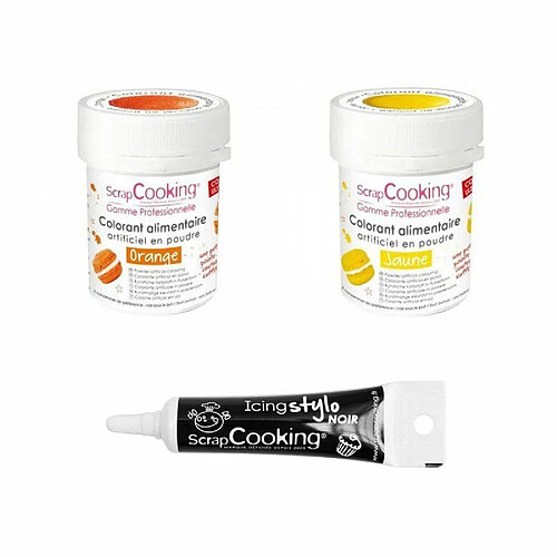 Scrapcooking 2 colorants alimentaires orange-jaune + Stylo glaçage noir