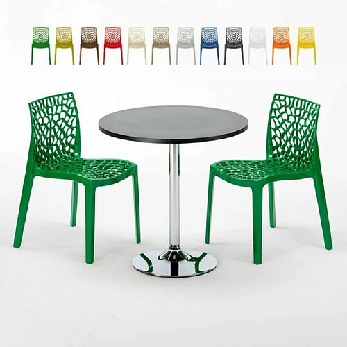 Grand Soleil Table Ronde Noir et 2 Chaises Colorées P