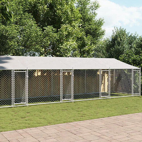 vidaXL Cage pour chien avec toit/portes gris 10x2x2 m acier galvanisé