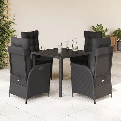 vidaXL Ensemble à manger de jardin coussins 5pcs Noir Résine tressée