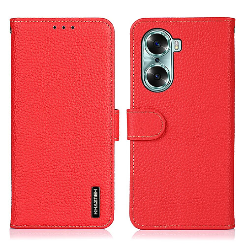 Etui en PU texture litchi, fermeture aimantée rouge pour votre Honor 60