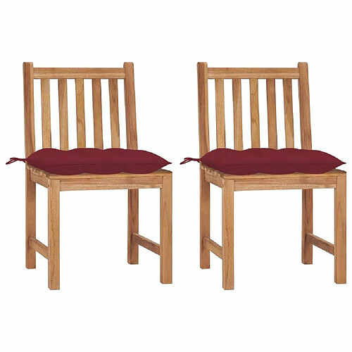 Maison Chic Lot de 2 Chaises de jardin avec coussins | Fauteuil chaises d'extérieur Bois de teck massif -GKD92456