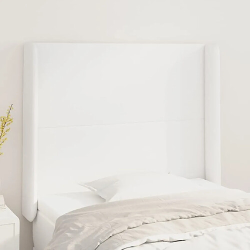 Maison Chic Tête de lit scandinave avec oreilles,meuble de chambre Blanc 93x16x118/128 cm Similicuir -MN25653