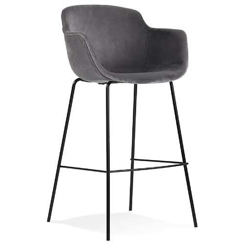 Alterego Tabouret de bar avec accoudoirs 'LARISSA' en velours gris