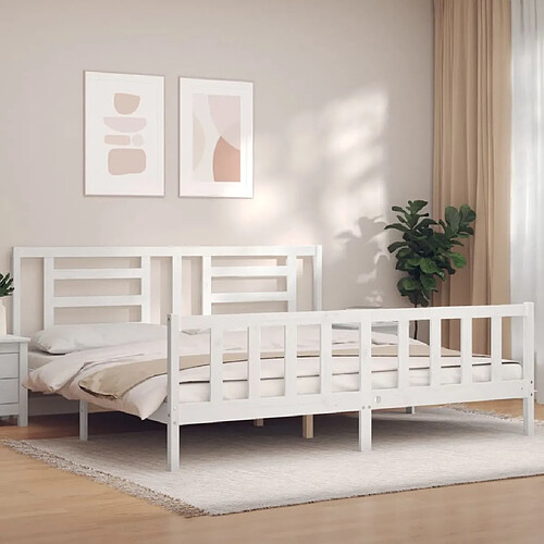 Maison Chic Lit adulte - Cadre Structure de lit avec tête de lit Contemporain blanc 200x200 cm bois massif -MN12667