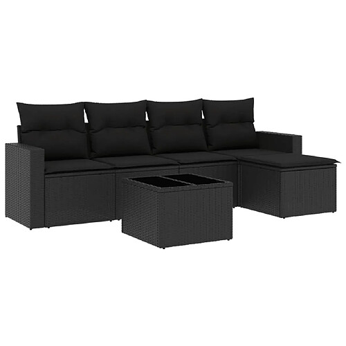 Maison Chic Salon de jardin 6 pcs avec coussins | Ensemble de Table et chaises | Mobilier d'Extérieur noir résine tressée -GKD99181