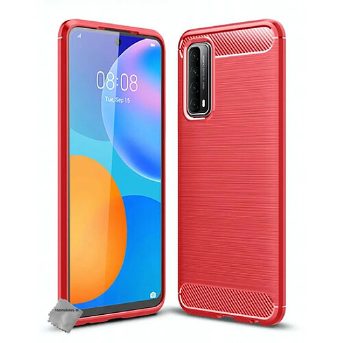 Htdmobiles Coque silicone gel carbone pour Huawei P Smart (2021) + verre trempe - ROUGE