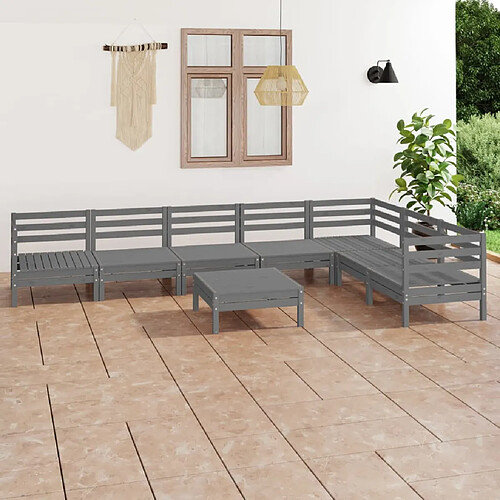 vidaXL Salon de jardin 8 pcs Bois de pin massif Gris