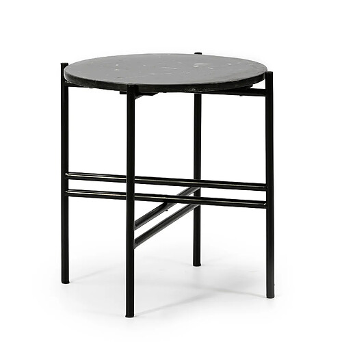 Vs Venta-Stock Table Basse Ronde Bombai avec Plateau en Marbre Noir et Pieds métalliques en Noir Mat/DIAMÈTRE: 41cm.