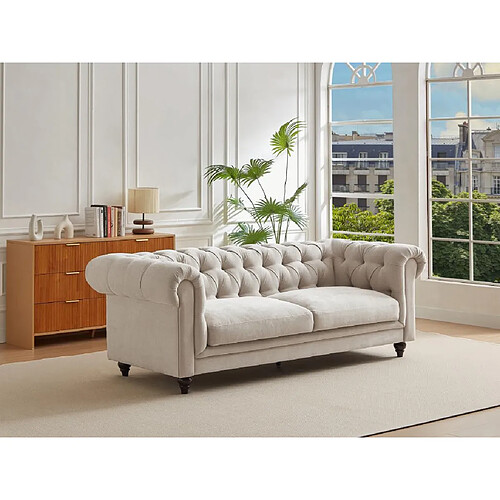 Vente-Unique Canapé chesterfield 3 places en tissu beige CRONEL