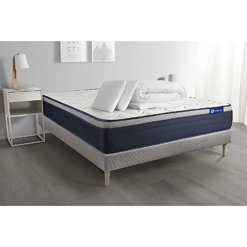 ACTISOM Pack prêt à dormir matelas Latex + Mémoire de forme ACTILATEX MAX 200x200 cm + sommier KIT gris + 2 oreillers + couette