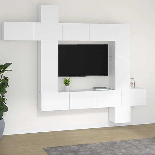 vidaXL Ensemble de meubles TV 9 pcs Blanc Bois d'ingénierie