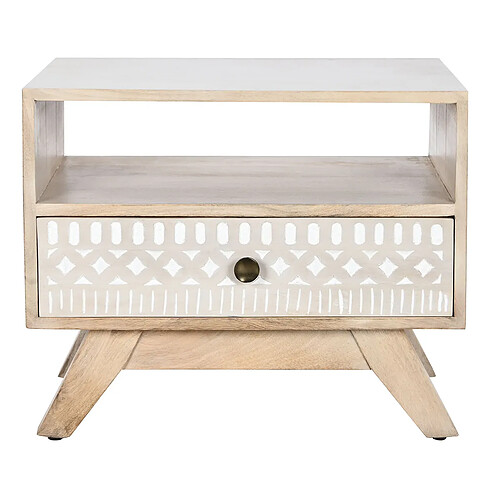 Pegane Table de nuit, table de chevet en bois coloris blanc, naturel - longueur 55 x profondeur 35 x Hauteur 45 cm