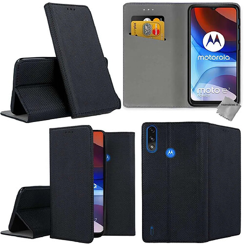 Htdmobiles Housse etui portefeuille avec coque intérieure en silicone pour Motorola Moto E7i Power + film ecran - NOIR MAGNET